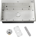 Stainless Steel Drop In 33x22 Inch Kitchen Sink - Modern Large Single Bowl Topmount Kitchen Sink Come With SS Grid,Silicon Mat,Drain Strainer Set Compatibility With Various Kitchen Styles