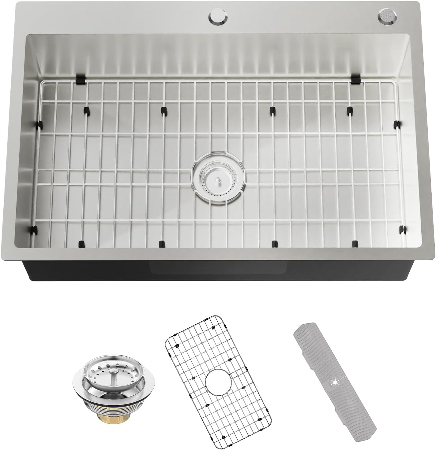 Stainless Steel Drop In 33x22 Inch Kitchen Sink - Modern Large Single Bowl Topmount Kitchen Sink Come With SS Grid,Silicon Mat,Drain Strainer Set Compatibility With Various Kitchen Styles
