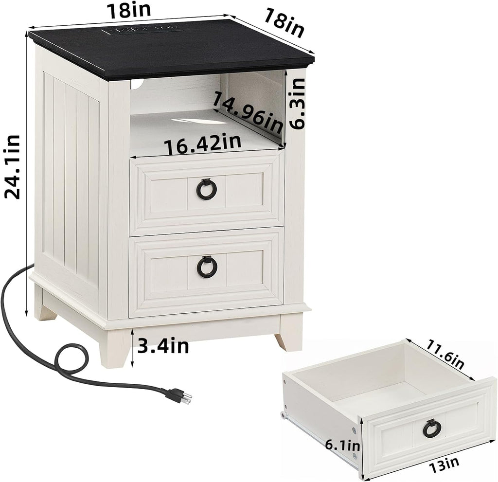 Joaxswe Farmhouse Furniture Set, Nightstands Set of 2 and 6 Drawers Dresser for Bedroom, 54 Inch Wide Wood Dresser and 18' Night Stands with Charging Station for Bedroom, Living Room, Hallway