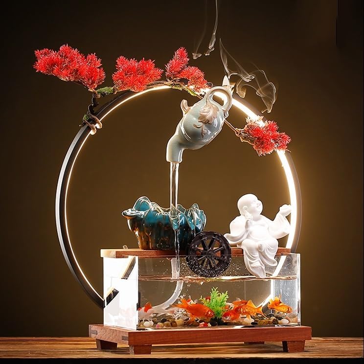 GUERNSEY Tabletop Fountain Tabletop Fountain Hanging Pot Flowing Water Fountain Ornaments Water Circulation Fish Tank Desktop Office Fountain Indoor Fountain