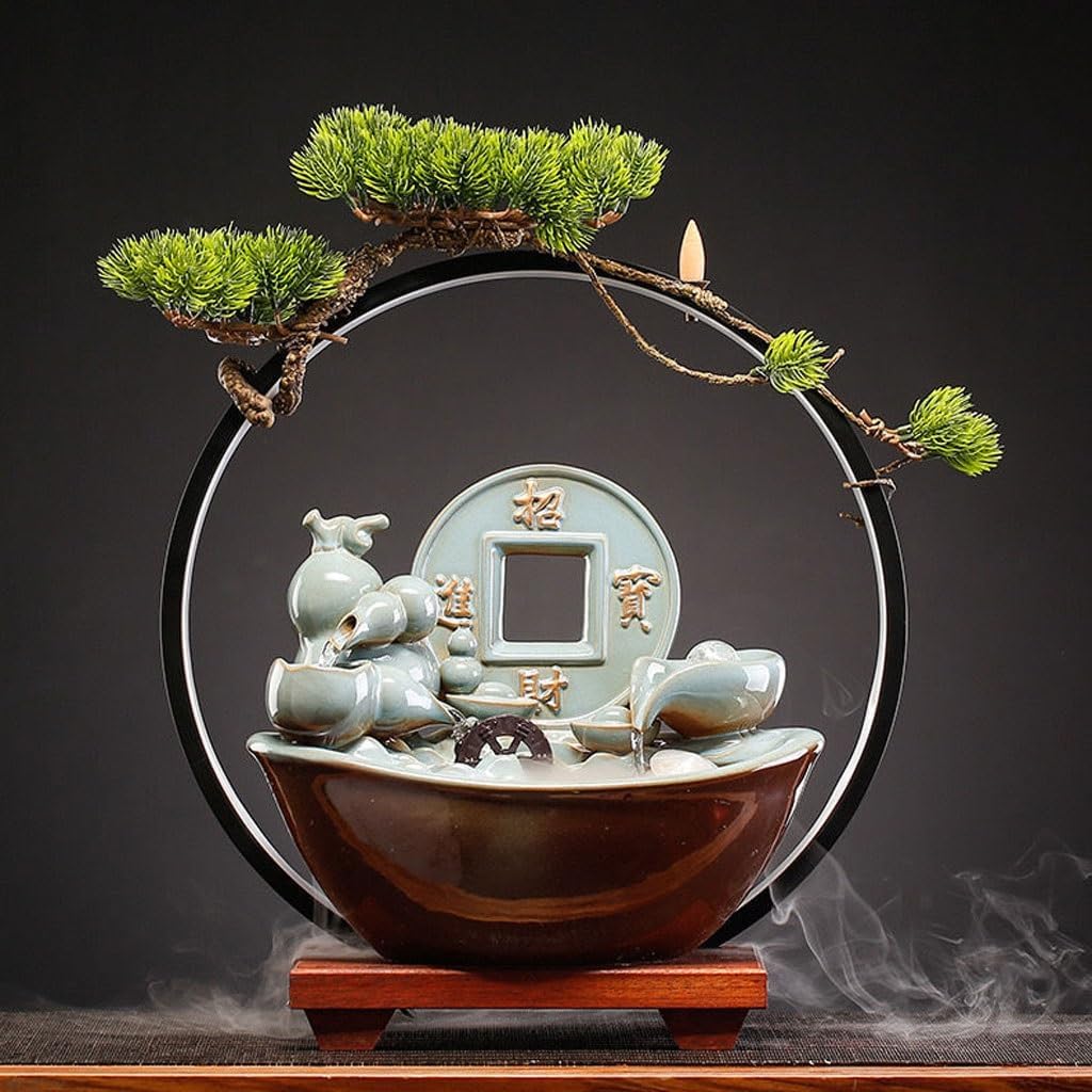 GUERNSEY Tabletop Fountain Chinese Style Home Study Desk Ornaments Tea Room Circulating Water Decoration Ornaments Office Desk Fountain Ornaments Indoor Waterfall Feature Indoor Fountain
