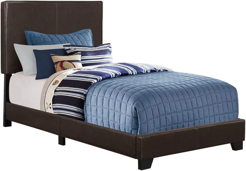 Monarch specialties , Bed, Leather-Look, Dark Brown, Twin