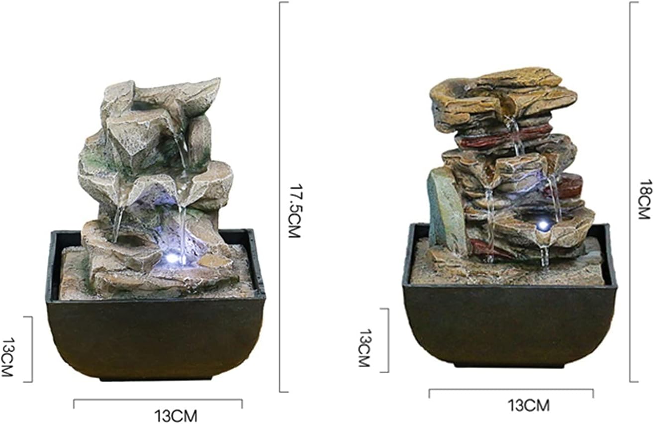 Tabletop Fountain Tabletop Fountain with LED Lights - 3-Step Rock Falls Indoor Waterfall Feature - Calming and Relaxing Water Sound Home Decor Tabletop Water Fountain (Color : B)
