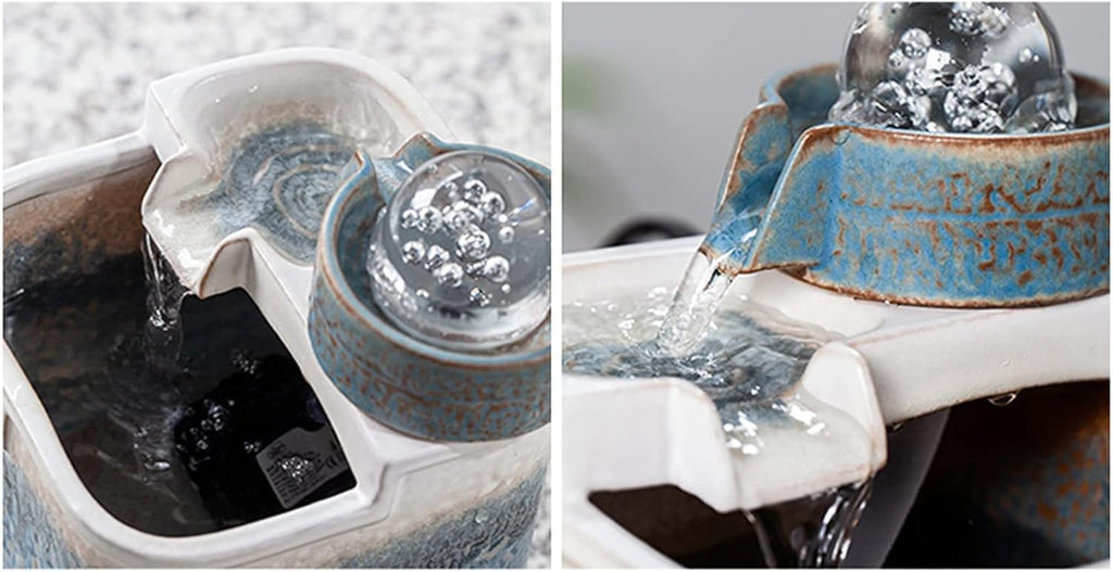 HIHELO Desktop Fountain Tabletop Fountain Indoor Small Ceramic Desktop Fountain Desk Humidifier Table Fountain Home Office Bedroom Desk Decoration Water Fountain Outdoor (Color : B)