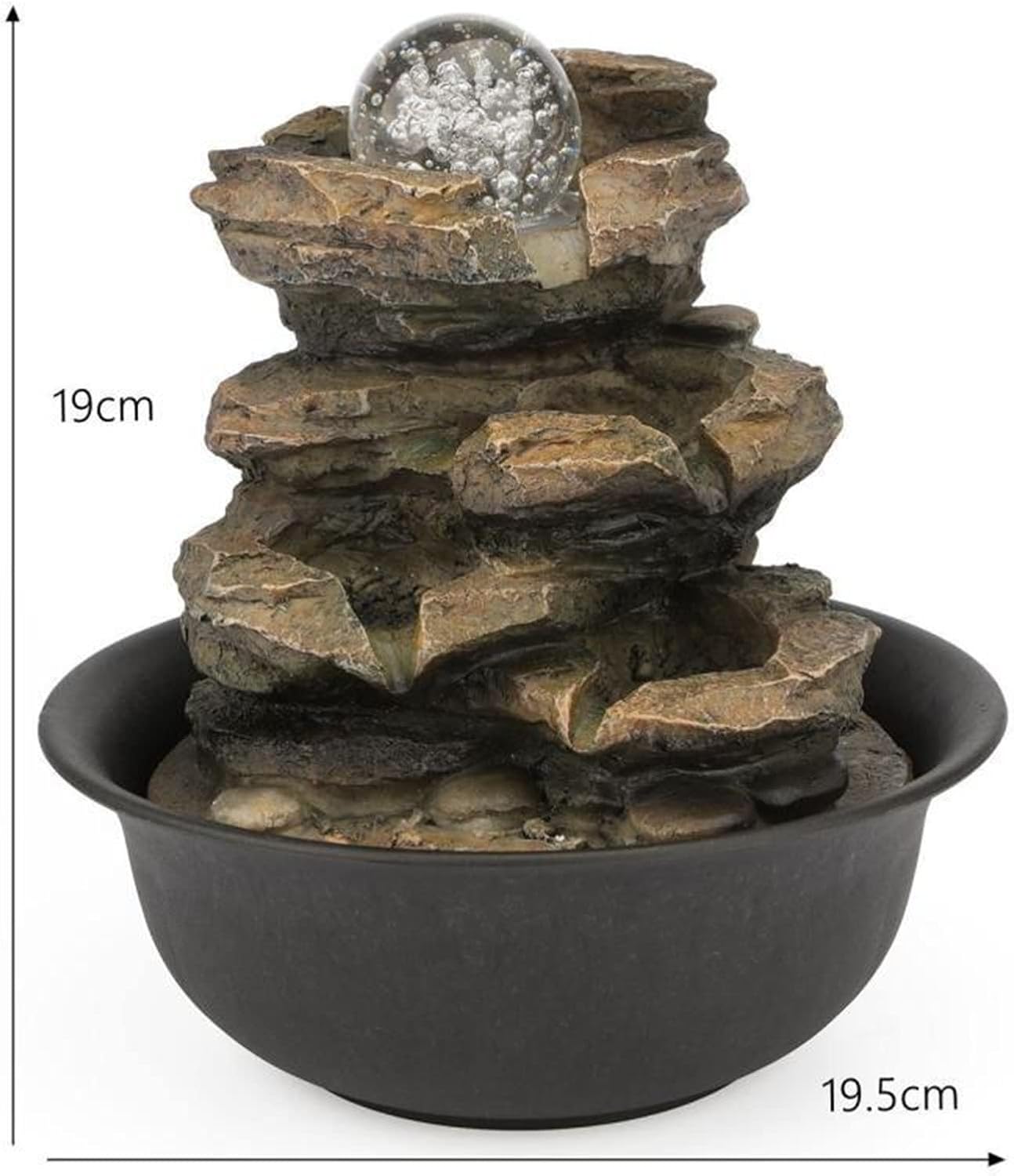 Tabletop Fountains Desktop Fountain 4 Layers Resin Rock Waterfall Tabletop Fountain with Led Light Office Desk Lucky Decoration Water Fountains Zen Meditation Indoor Wate