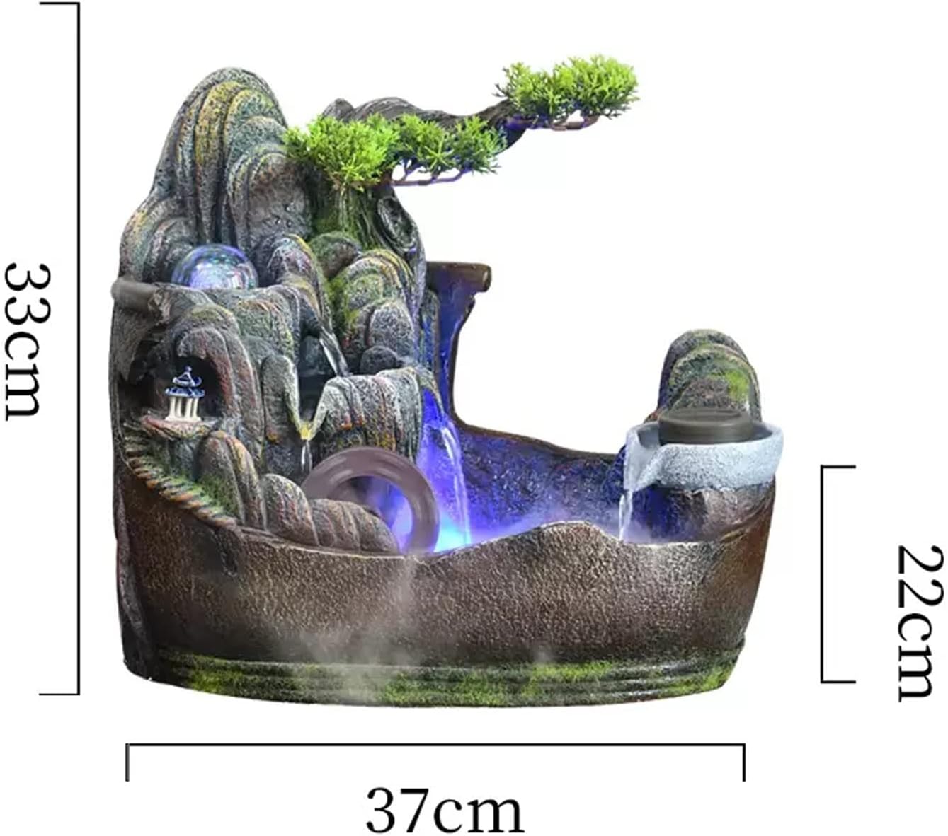Indoor Fountain Tabletop Water Fountain for Indoor, Rocky Stone Waterfall, Aquatic Landscape, Home Decor, Center Table, Relaxation Gifts with Water Pump and Rotating Ball Fountain