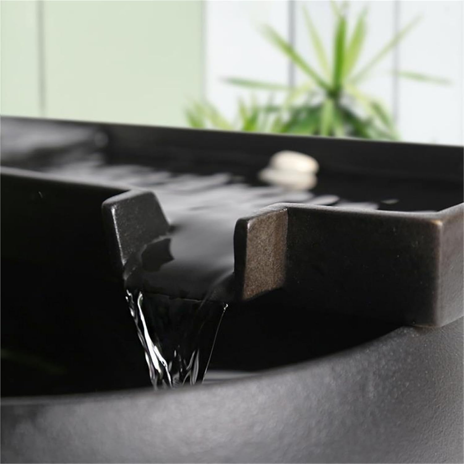 Ceramic Tabletop Fountain with LED Light – Indoor Glazed Waterfall Decor for Home Office Desk Meditation, Mini Zen Fountain with Soothing Water Flow(with Mist Maker)