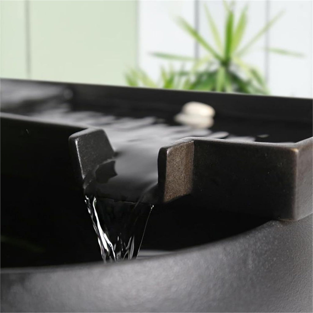 Ceramic Tabletop Fountain with LED Light – Indoor Glazed Waterfall Decor for Home Office Desk Meditation, Mini Zen Fountain with Soothing Water Flow(Without Mist Maker)