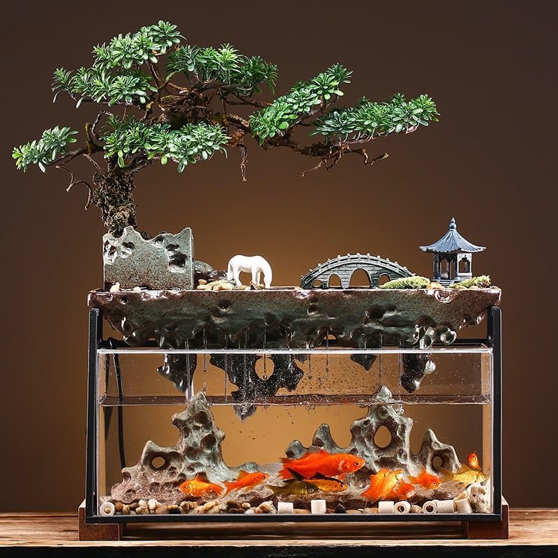 GUERNSEY Tabletop Fountain Tabletop Fountain Flowing Water Ornaments Rockery Fountain Circulating Water Creative Simple Home Office Desktop Fish Tank Indoor Fountain