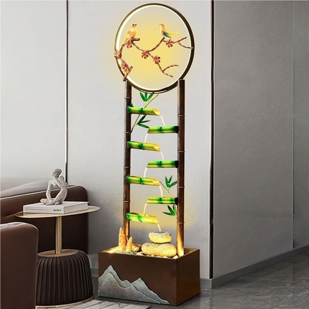 51.6'' Tall Indoor Water Fountain with LED Lights, Metal Floor Standing Water Fountain Home Decorative for Office, Study Room, Tea Room, Yoga Room, Beauty Club Decor