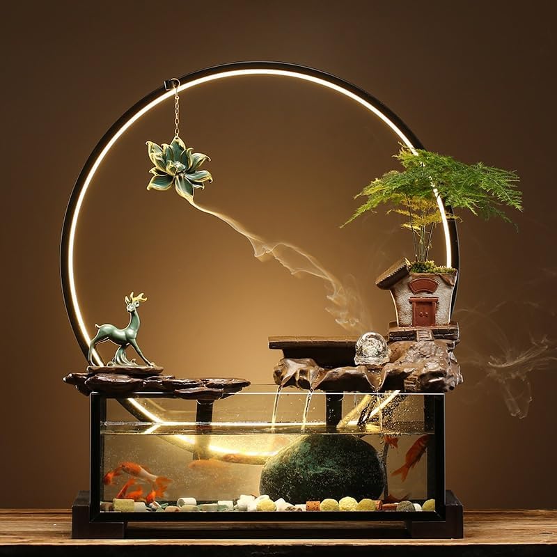 GUERNSEY Tabletop Fountain Tabletop Fountain Rockery Circulating Water Flow Device Ceramic Fish Tank Landscape Office Desktop Ornaments Decoration Indoor Fountain