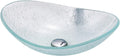 Tempered Glass Vessel Bowl Sink, Top Mount Installation Bathroom Sinks Above Counter, Oval Boat Vanity Countertop Sink Bowl with Chrome Faucet,Single Basin Set (Single Basin)