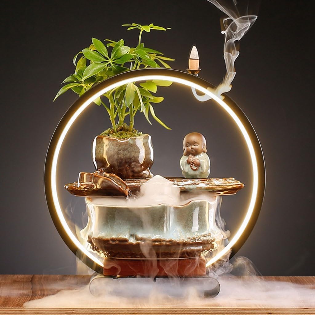 GUERNSEY Tabletop Fountain Chinese Style Desktop Fish Tank Ornaments Creative Water Ornaments Hotel Opening Decoration Ornaments Indoor Waterfall Feature Indoor Fountain