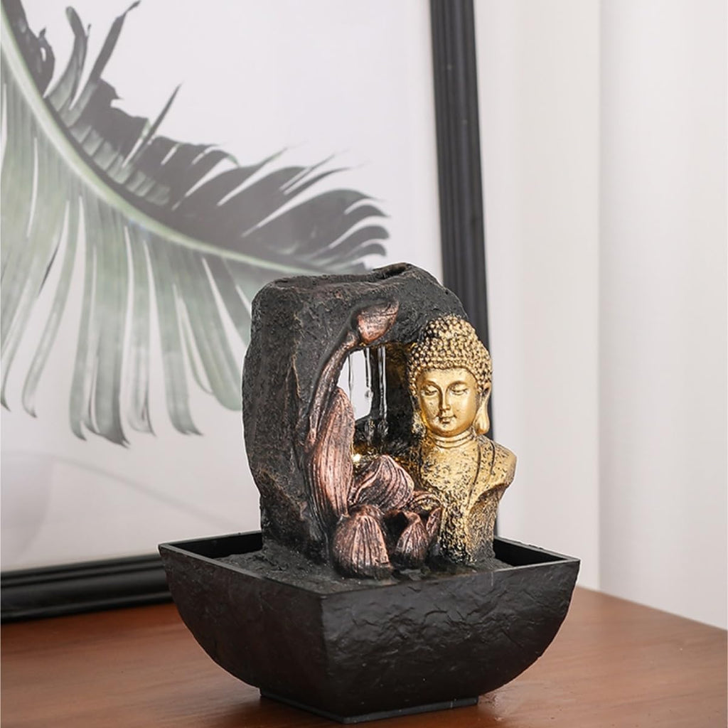 GUERNSEY Tabletop Fountain Chinese Buddha Statue Water Ornaments Resin Desk Desktop Fountain Living Room Fortune Decoration Indoor Fountain