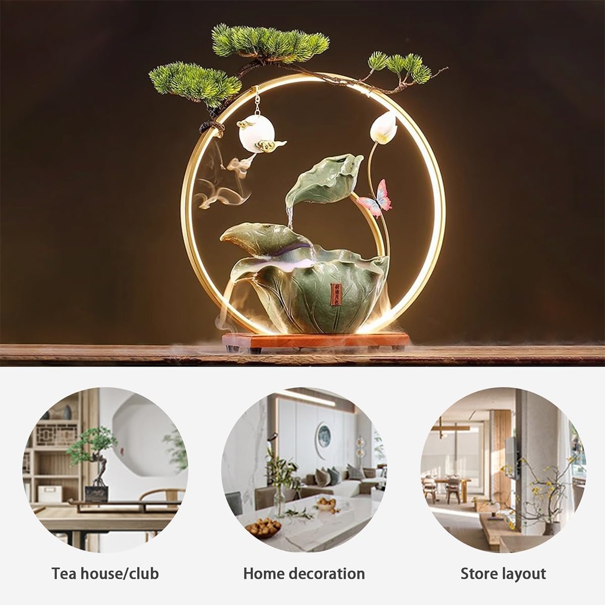 Table Fountain, Waterfall Tabletop, Fountains Indoor, with LED Lights, for Home Office Ambience, for Office, Bedroom, Living Room(19.7x7.1x20.5in)