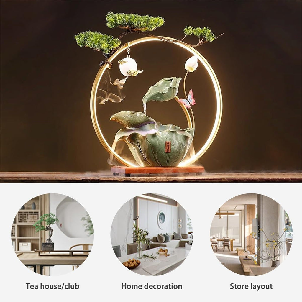 Table Fountain, Waterfall Tabletop, Fountains Indoor, with LED Lights, for Home Office Ambience, for Office, Bedroom, Living Room(15.8x7.1x17.7in)