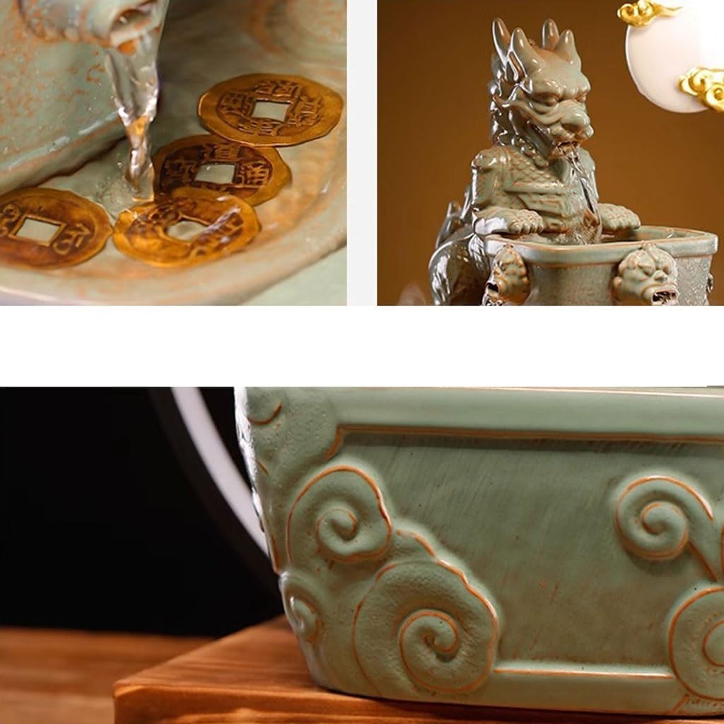 GUERNSEY Tabletop Fountain Creative Ceramic Circulating Water Desktop Fountain Chinese Style Living Room Office Decorations Indoor Desktop Fountain Indoor Waterfall Feature Indoor Fountain