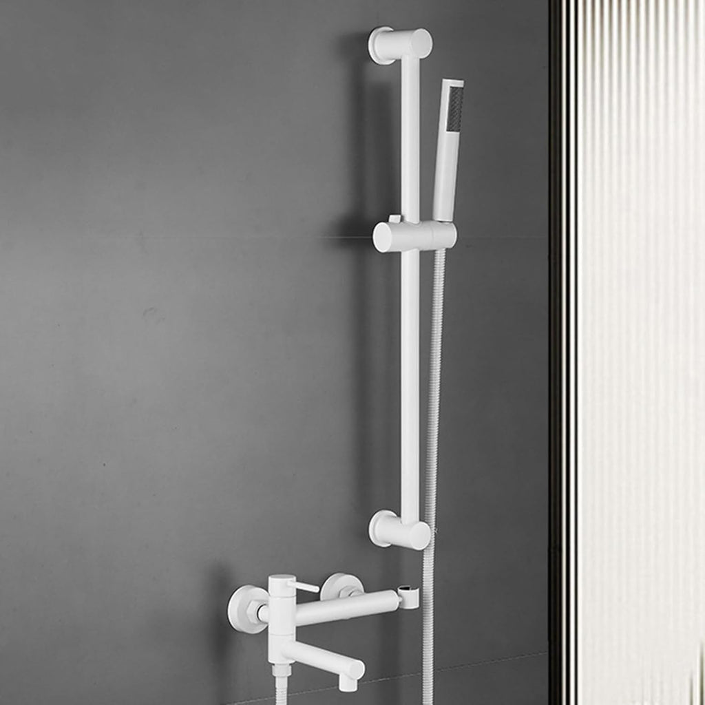 BiaoTeng Wall Mount Tub Faucet with Handheld Shower Hot and Cold Brass Single Handle Wall Mount Bath Tub Faucet Set White