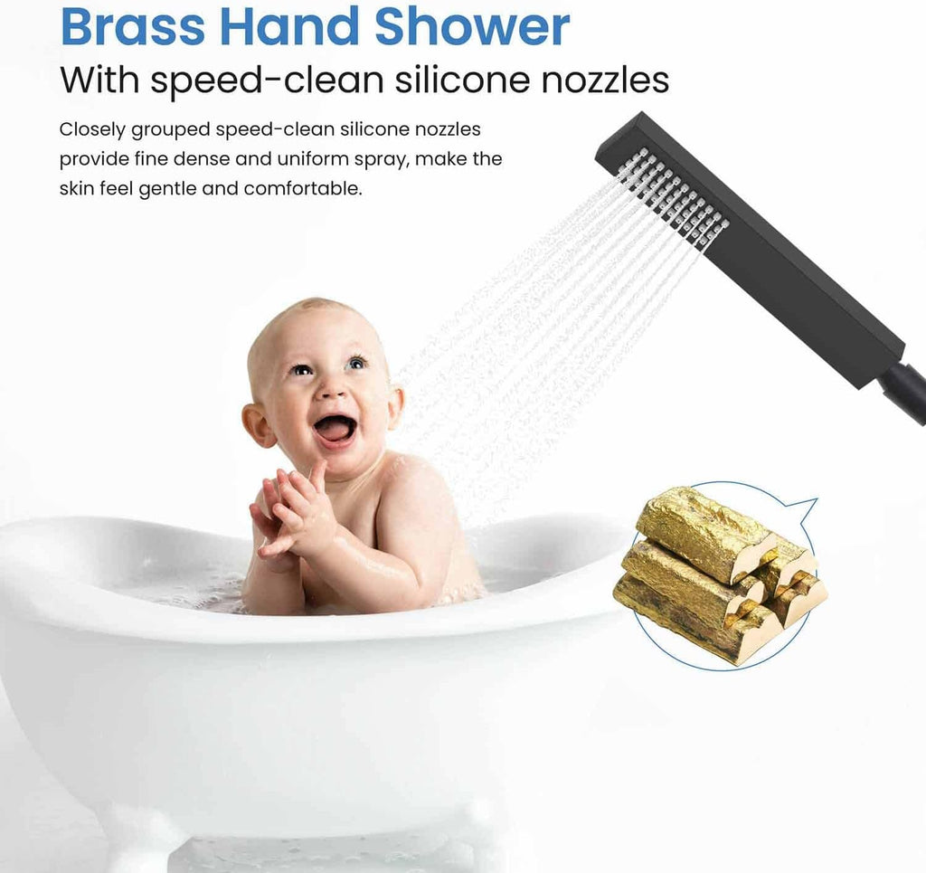 KIBI Freestanding Bathtub Faucet with Hand Shower, Floor Mounted Tub Filler - Single Handle Solid Brass Bathroom Faucet with 360 Swivel Spout, Cube Matte Black