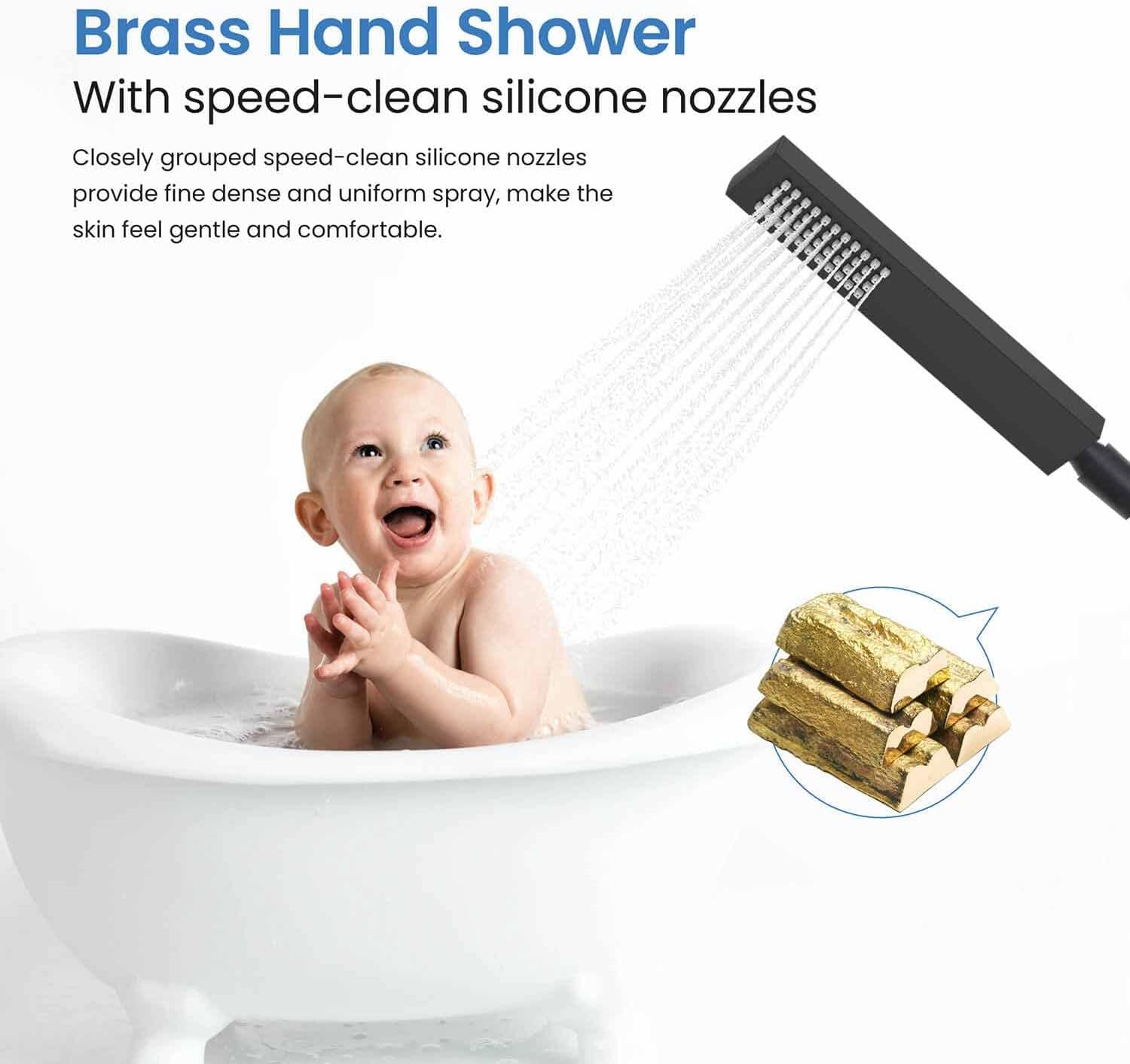 KIBI Freestanding Bathtub Faucet with Hand Shower, Floor Mounted Tub Filler - Single Handle Solid Brass Bathroom Faucet with 360 Swivel Spout, Cube Matte Black