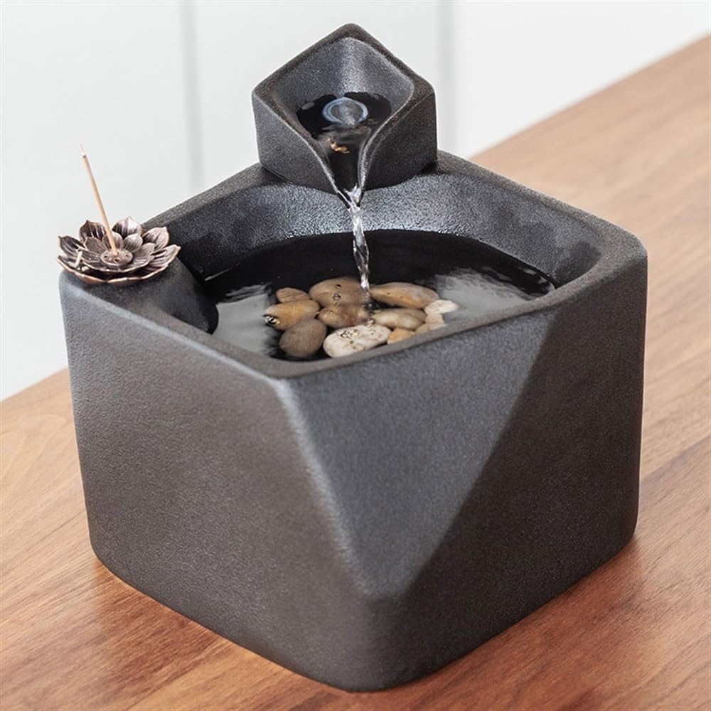 GLigeT Tabletop Fountain Living Room Office Desktop Water Features Fish Tank Fountain Ceramic Running Water Fountain Home Decoration Ornaments Water Fountain Decor