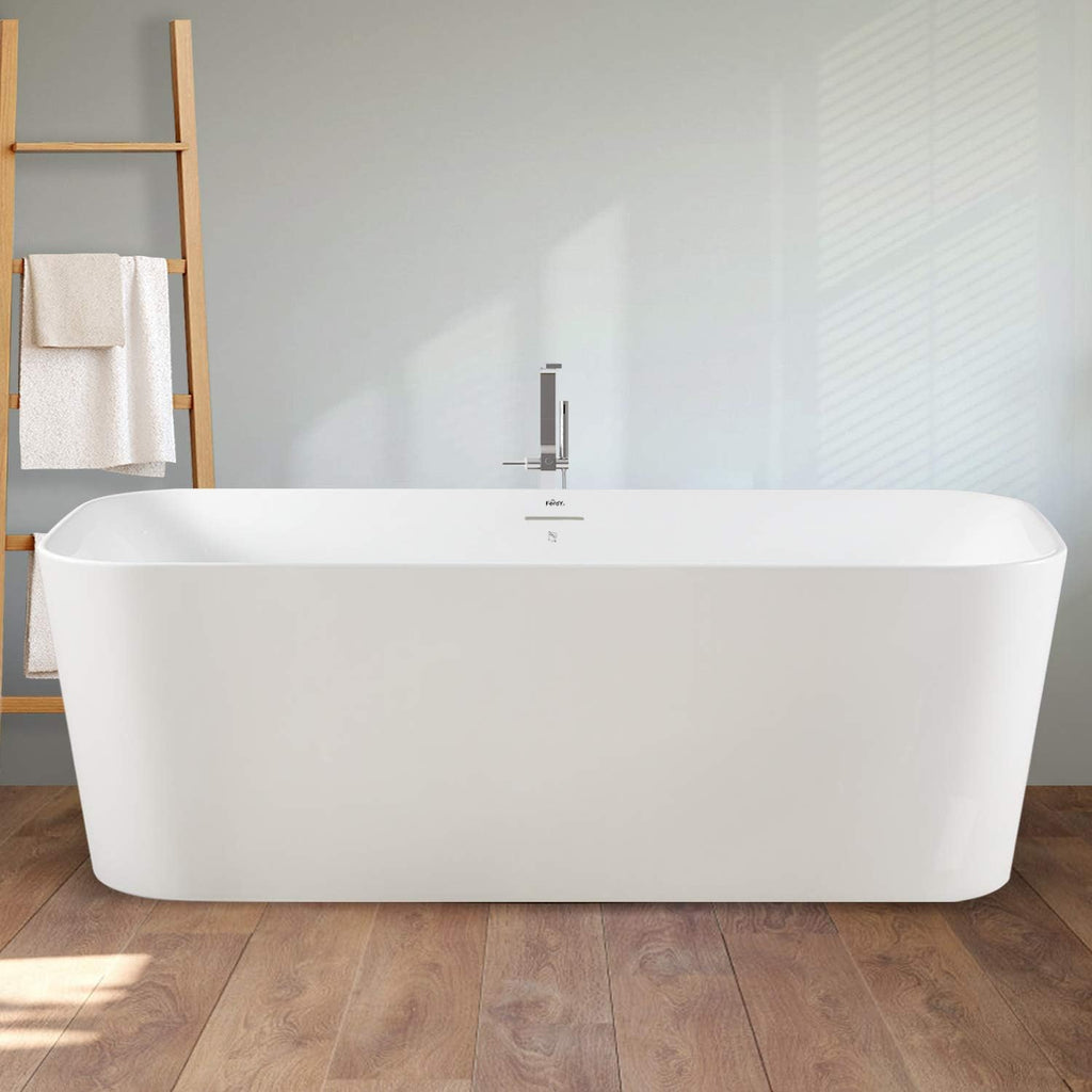 FerdY Maui 67' Acrylic Freestanding Bathtub, Contemporary Elegant Design Soaking Tub, Easy to Instal with Brushed Nickel Drain and Minimalist Linear Design Overflowl
