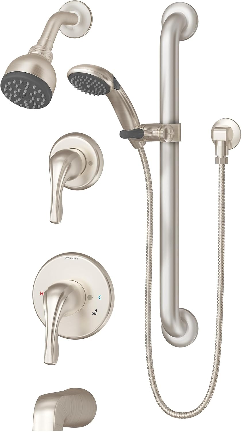 Symmons 9606-PLR-1.5-TRM-STN Origins 2-Handle Tub and 1-Spray Shower Trim with 1-Spray Hand Shower in Satin Nickel (Valves Not Included)