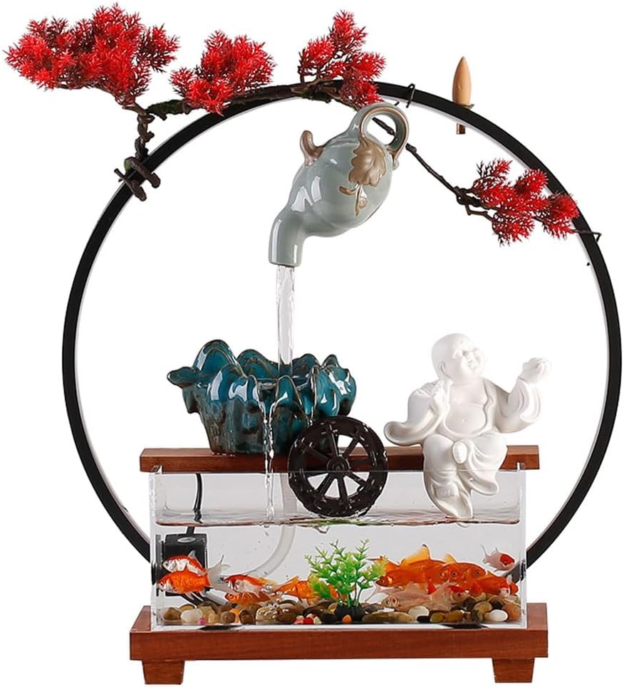 GUERNSEY Tabletop Fountain Tabletop Fountains Hanging Pot Water Fountain Ornaments Home Living Room Desktop Fountain Office Desktop Circulating Water Fish Tank Indoor Fountain