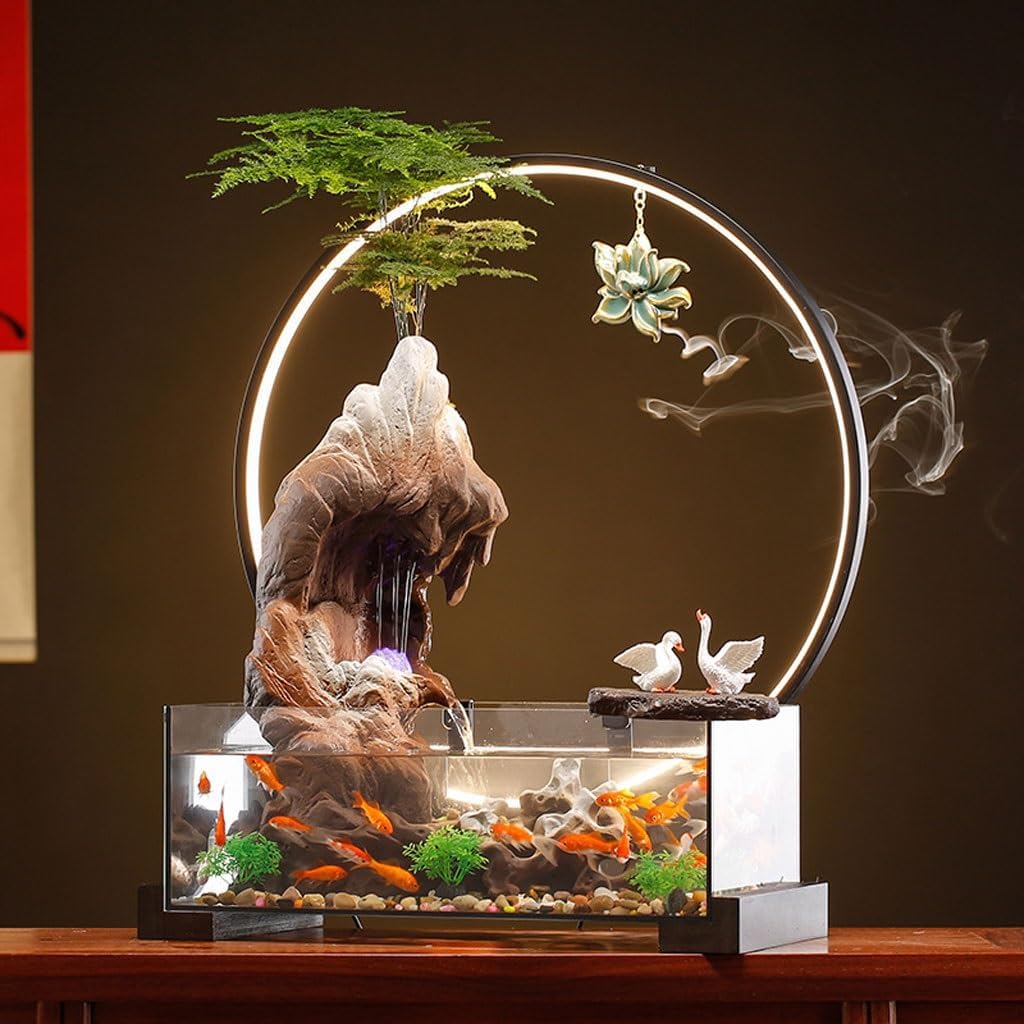 GUERNSEY Tabletop Fountain Home Water Fish Tank Ornaments Living Room Desktop Chinese Rockery Water Wheel Water Circulation Fountain Indoor Fountain