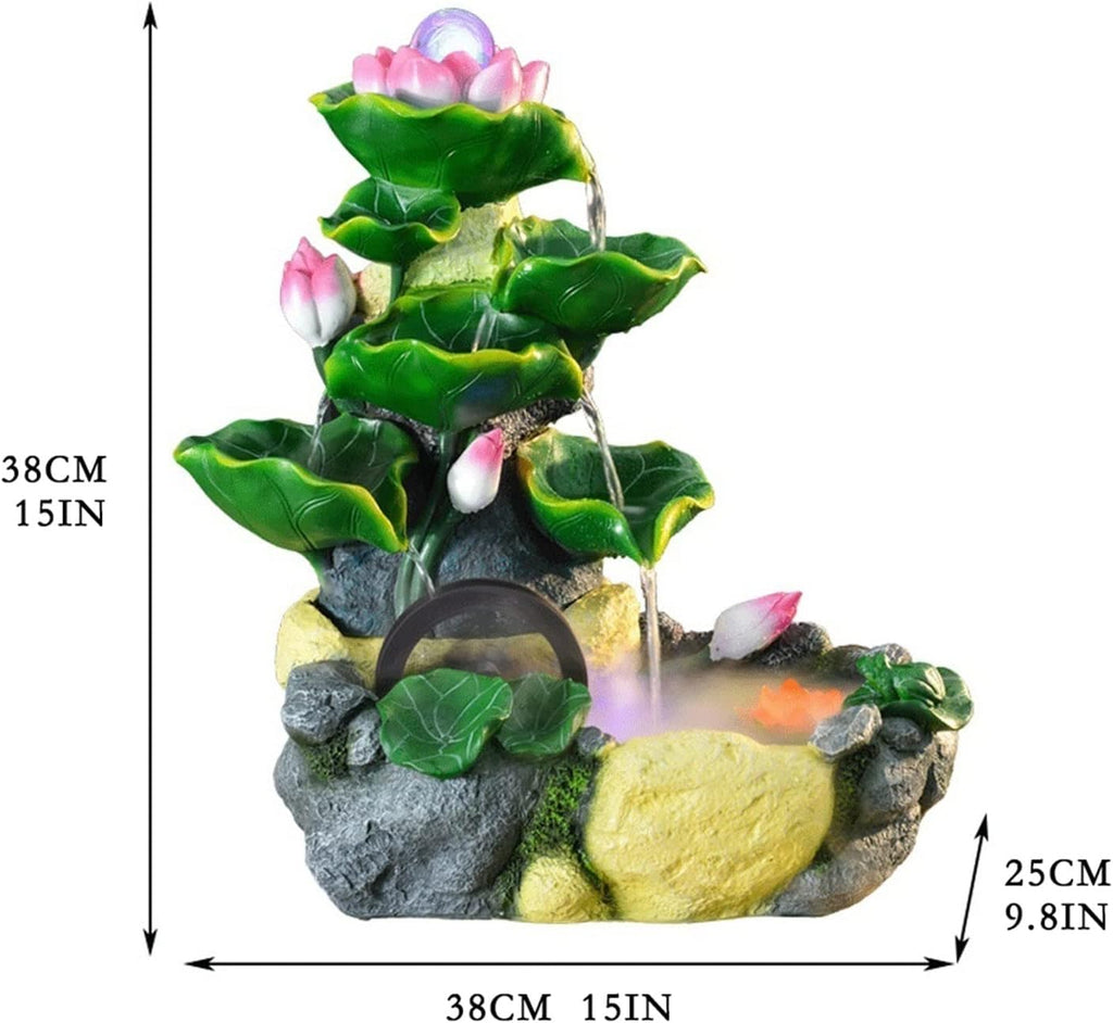 Indoor Water Fountain Tabletop Fountains Lotus Desktop Feng Shui Wheel Rockery Water Fountain Fish Pond Living Room Fish Tank Desktop Decoration Bonsai with Atomizer Meditation Fountain