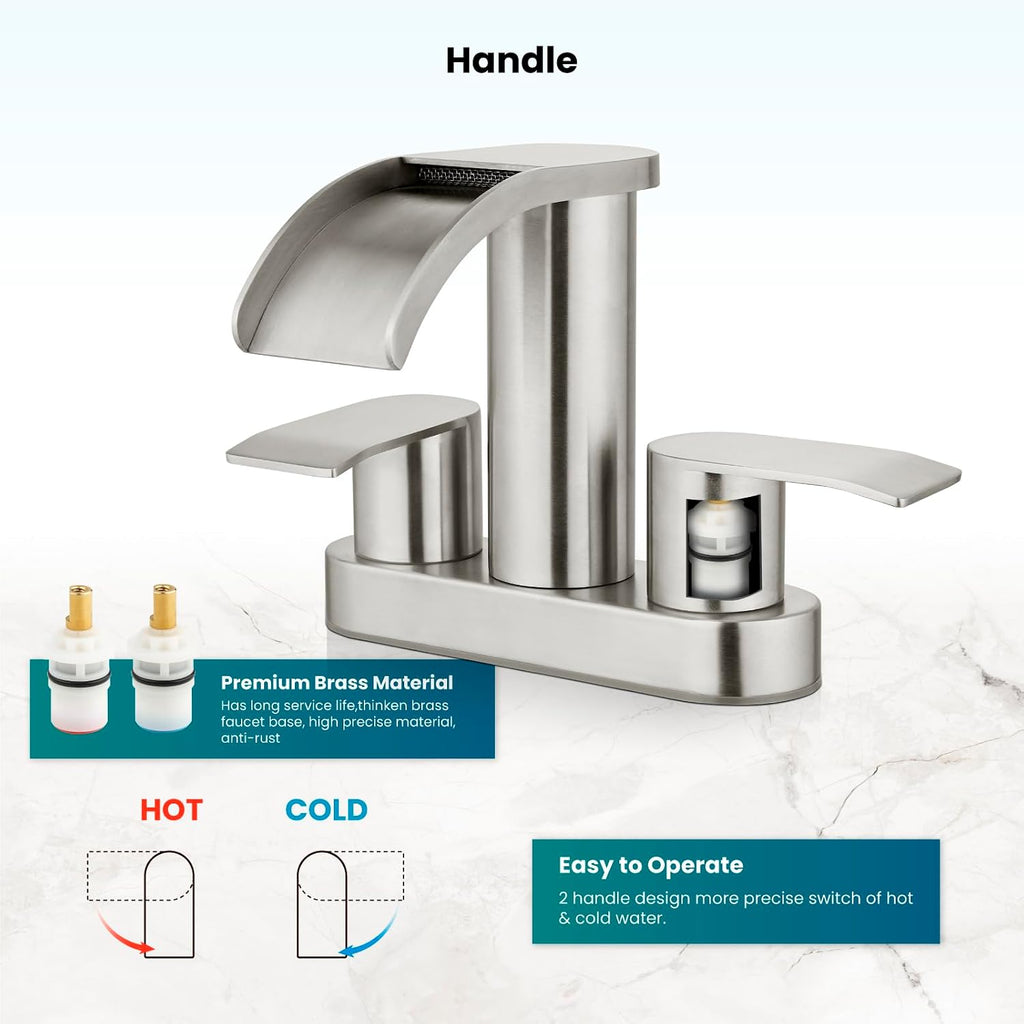 gotonovo Single-Handle Shower Faucet Set Shower Valve and Trim Kit with gotonovo 4 Inch Centerset Waterfall Bathroom Sink Faucet Deck Mount 2 Handle with Pop Up Drain Brushed Nickel
