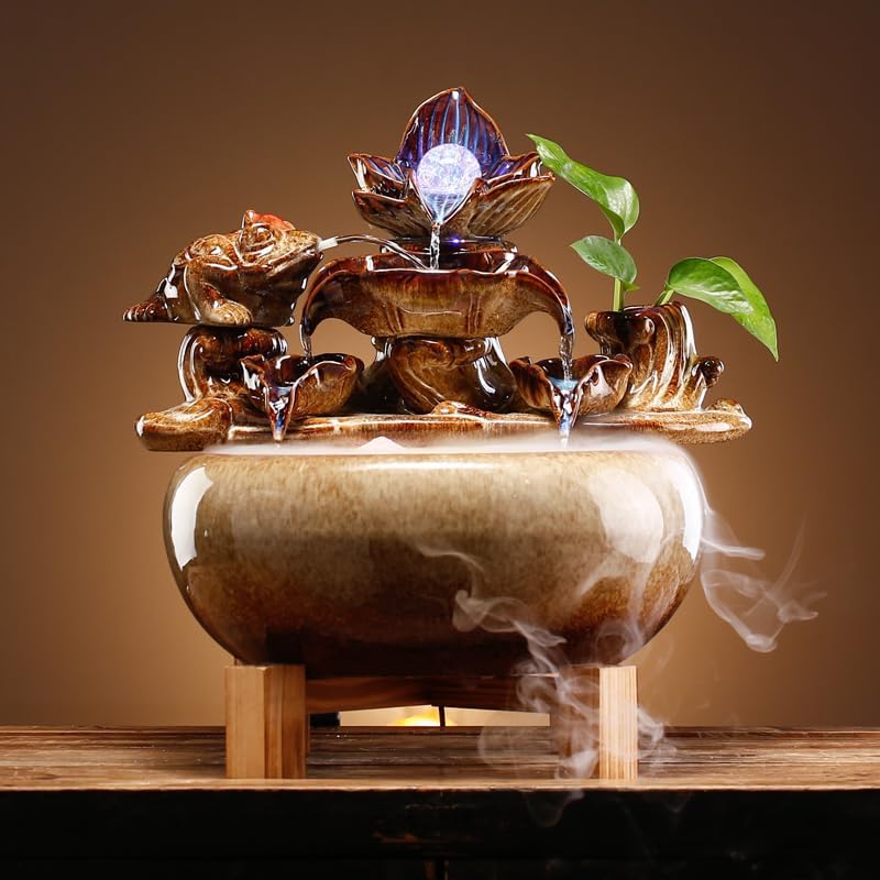 GUERNSEY Tabletop Fountain Tabletop Fountain Ceramic Flowing Water Ornaments Living Room Office Hall Desktop Home Decorations Indoor Fountain