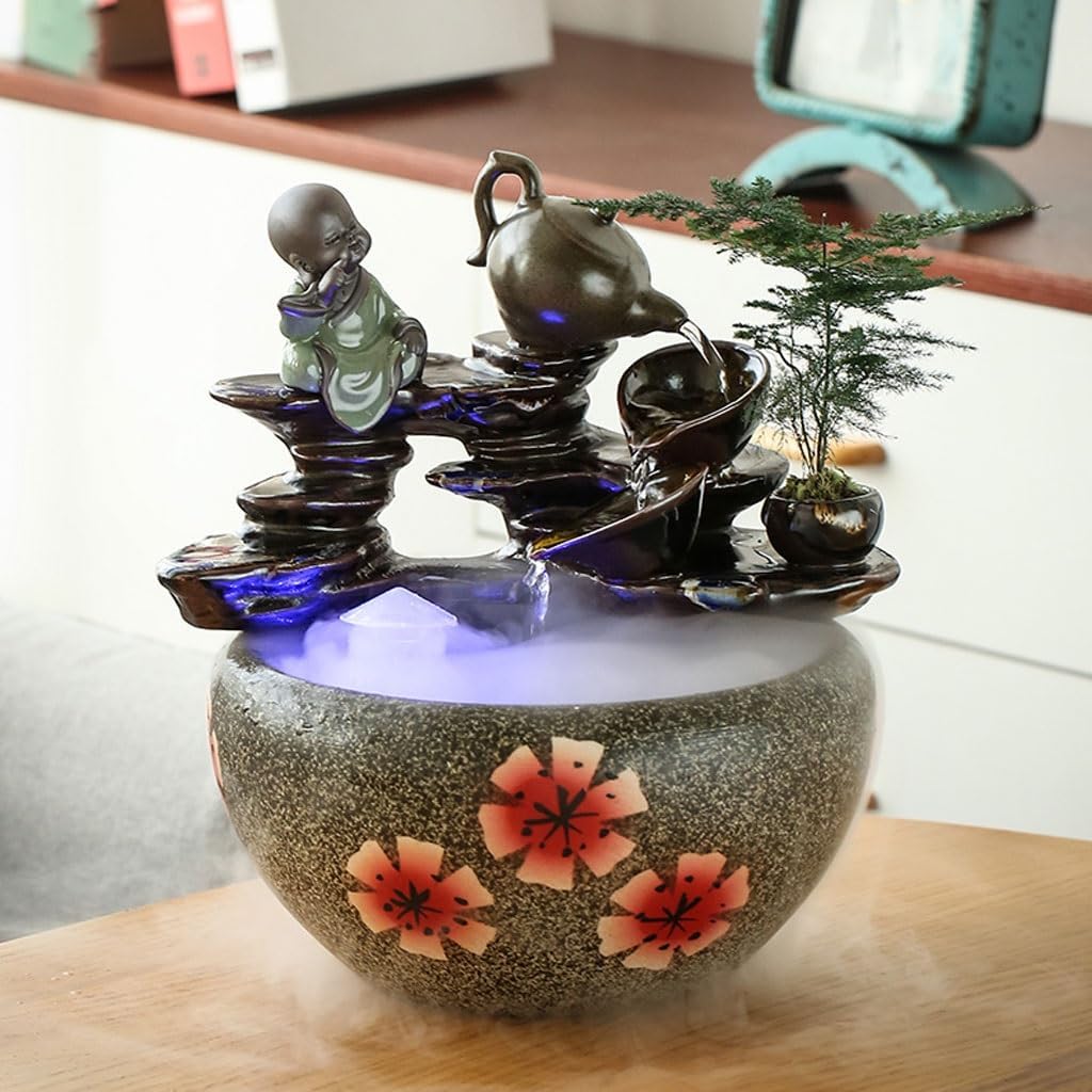 GUERNSEY Tabletop Fountain Tabletop Fountains Creative Flowing Water Ceramic Desktop Fountain Ornaments Chinese Style Home Living Room Desktop Decorative Fountain Indoor Fountain