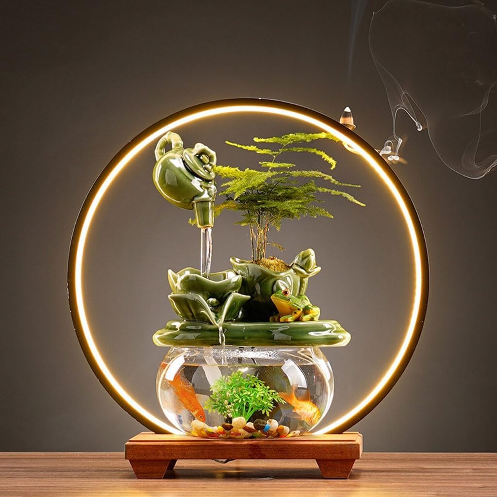 GUERNSEY Tabletop Fountain Tabletop Fountains Chinese-Style Ceramic Circulating Water Ornaments Home Study Desk Fountain Ornaments Tea Room Desk Decorations Indoor Fountain