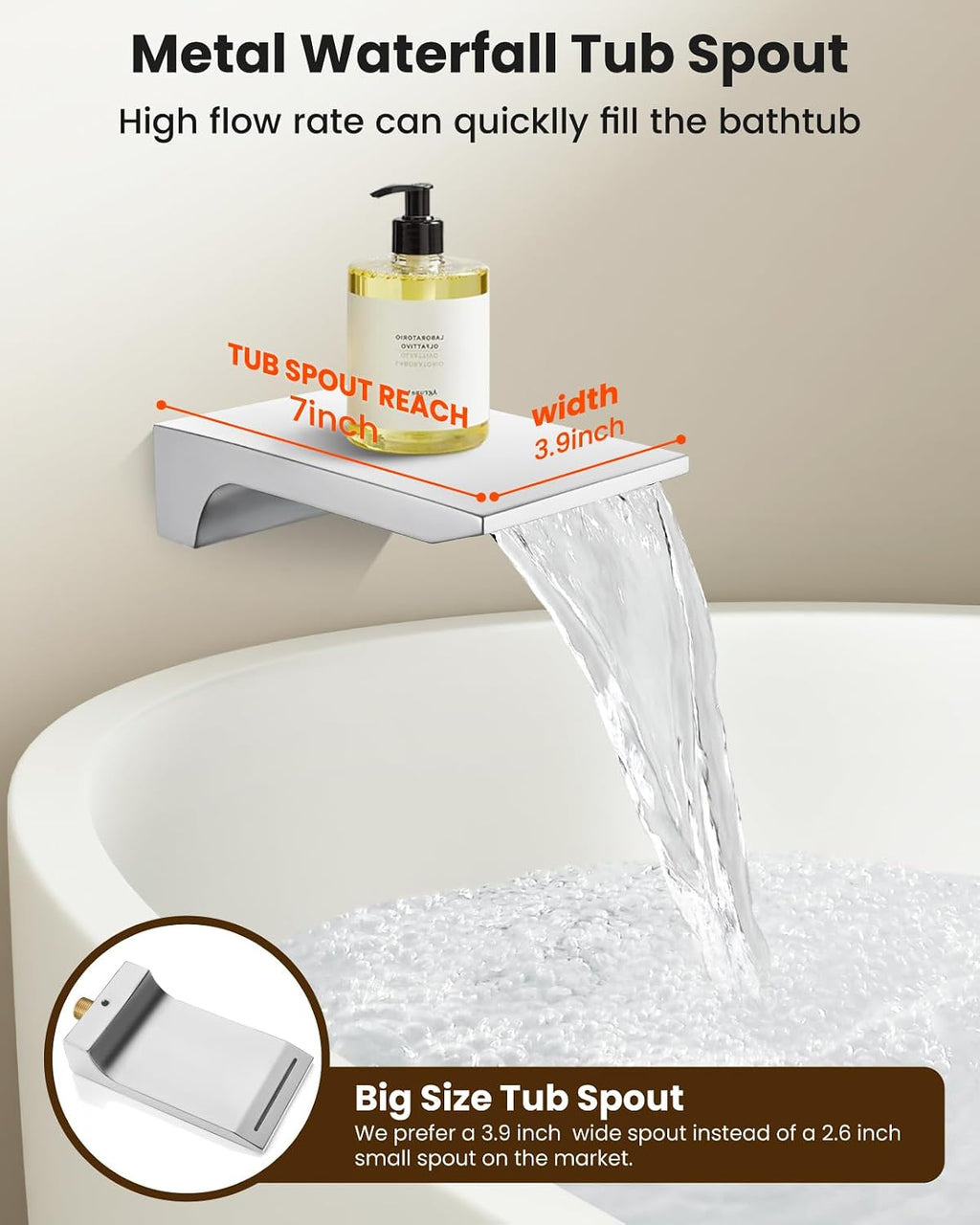 gotonovo Shower System with Tub Spout,Waterfall Tub Shower Faucet Set for Bathroom Head and Handle Set Wall Mounted 3 Function Rough-in Valve and Trim Included 10 inch Shower Head Polished Chrome
