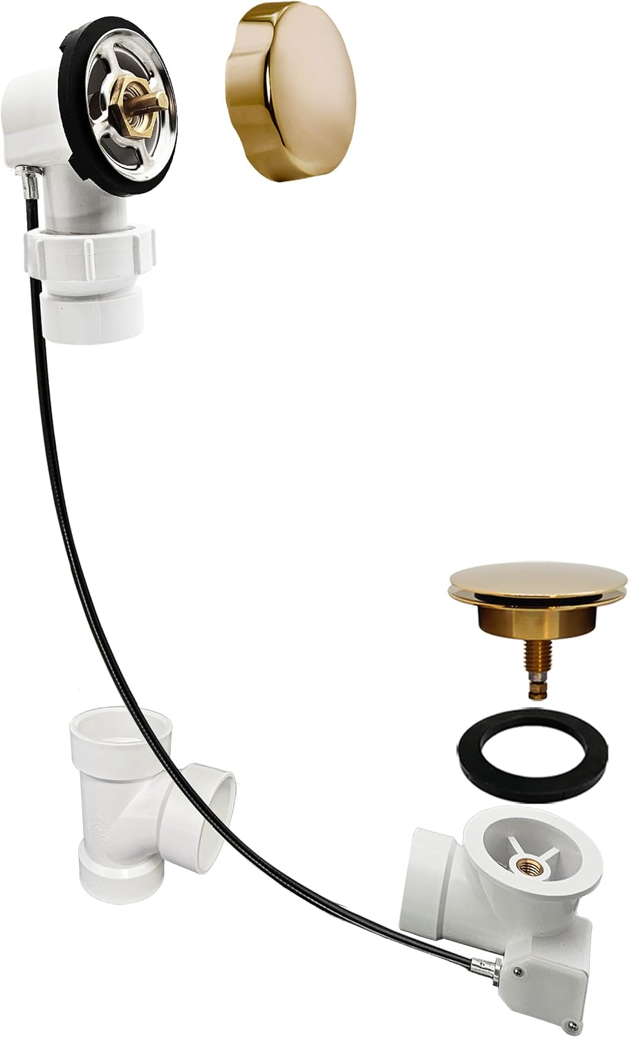 Westbrass A50P35BJ-01 1-1/2' Sch. 40 PVC 35' Cable Driven Bath Waste Kit with Ball Joint Head and Brass Trim Drain Kit, Polished Brass