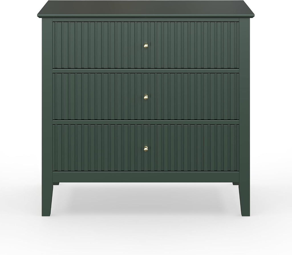 May in Color Large Green Fluted 3 Drawer Dresser Set of 2, Chest of Drawers with Ball Bearing Slide Modern 30 inch Tall Wood Nightstand with Spacious Storage for Bedroom Hallway Living Room Entryway