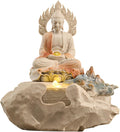 Zen Buddha Tabletop Fountain with LED Lights & Crystal Accents – Indoor Meditation Waterfall Feature with Cascading Water for Home, Office, Living Room or Bedroom – Free 10 Free Crystals (Style 1)