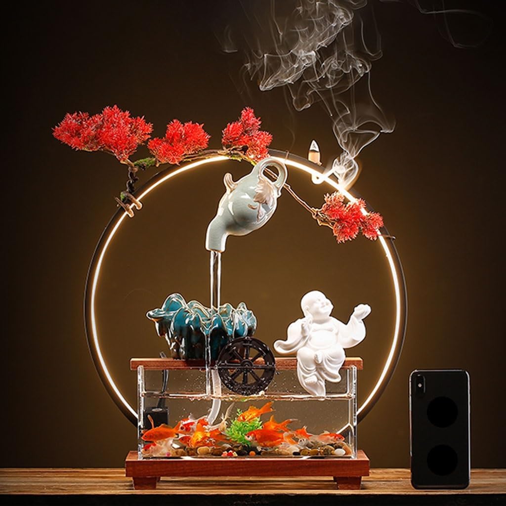 GUERNSEY Tabletop Fountain Tabletop Fountains Hanging Pot Water Fountain Ornaments Home Living Room Desktop Fountain Office Desktop Circulating Water Fish Tank Indoor Fountain