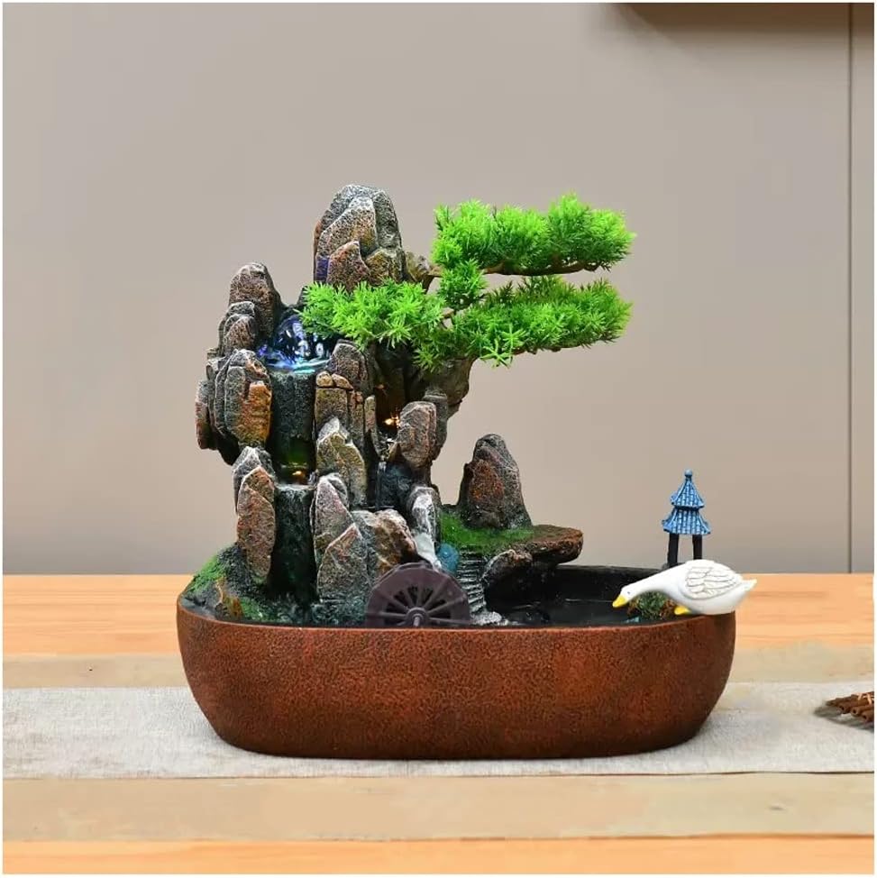 HIHELO Tabletop Fountain Tabletop Fountain Resin Alpine Flowing Water Fountain Living Room Decoration Waterscape Ornament Office Lucky Decoration Indoor Fountain (Color : Without Nebulizer)