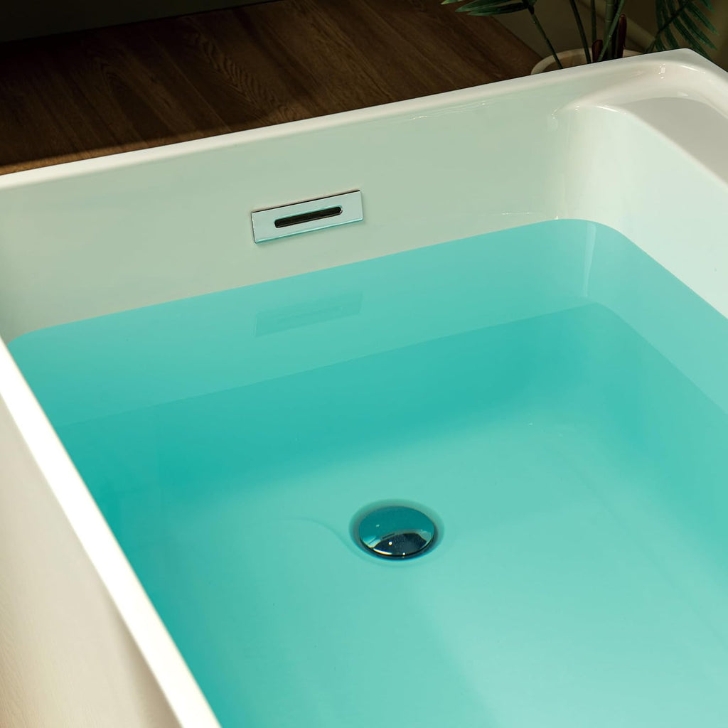 WOODBRIDGE 59' L x 29-1/2' W Freestanding Contemporary Soaking Bathtub with Brushed Nickel Drain & Overflow, White, B5910-BN