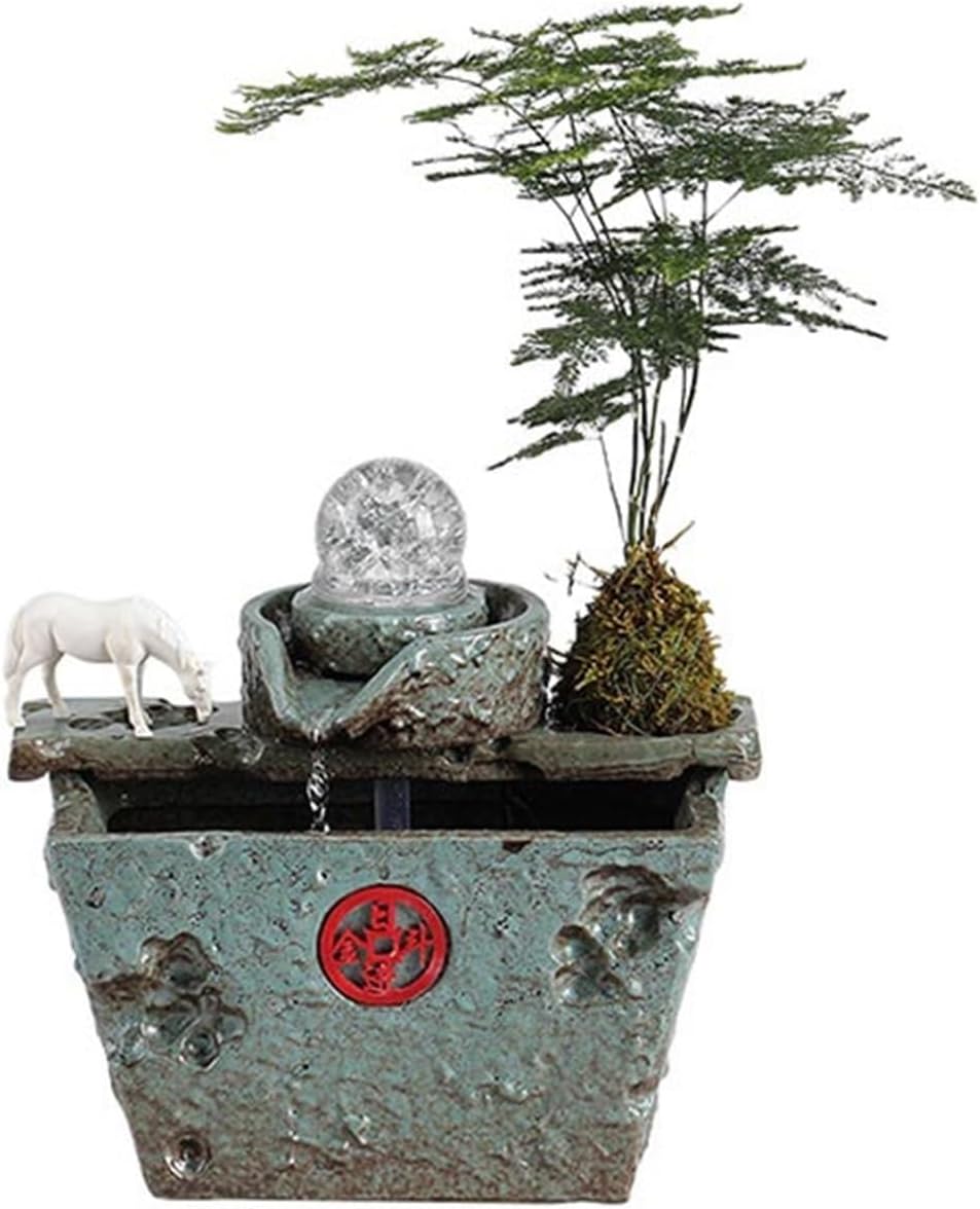 Tabletop Indoor Tabletop Fountains with Feng Shui Ball Ceramic Jar with Flowing Water Ornaments Decor