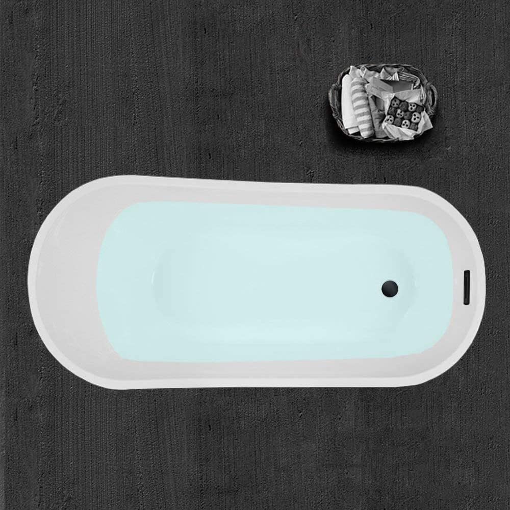 WOODBRIDGE 67' Acrylic Freestanding Bathtub Contemporary Soaking White Tub with Matte Black Overflow and Drain，B0001 -MB-Drain &O