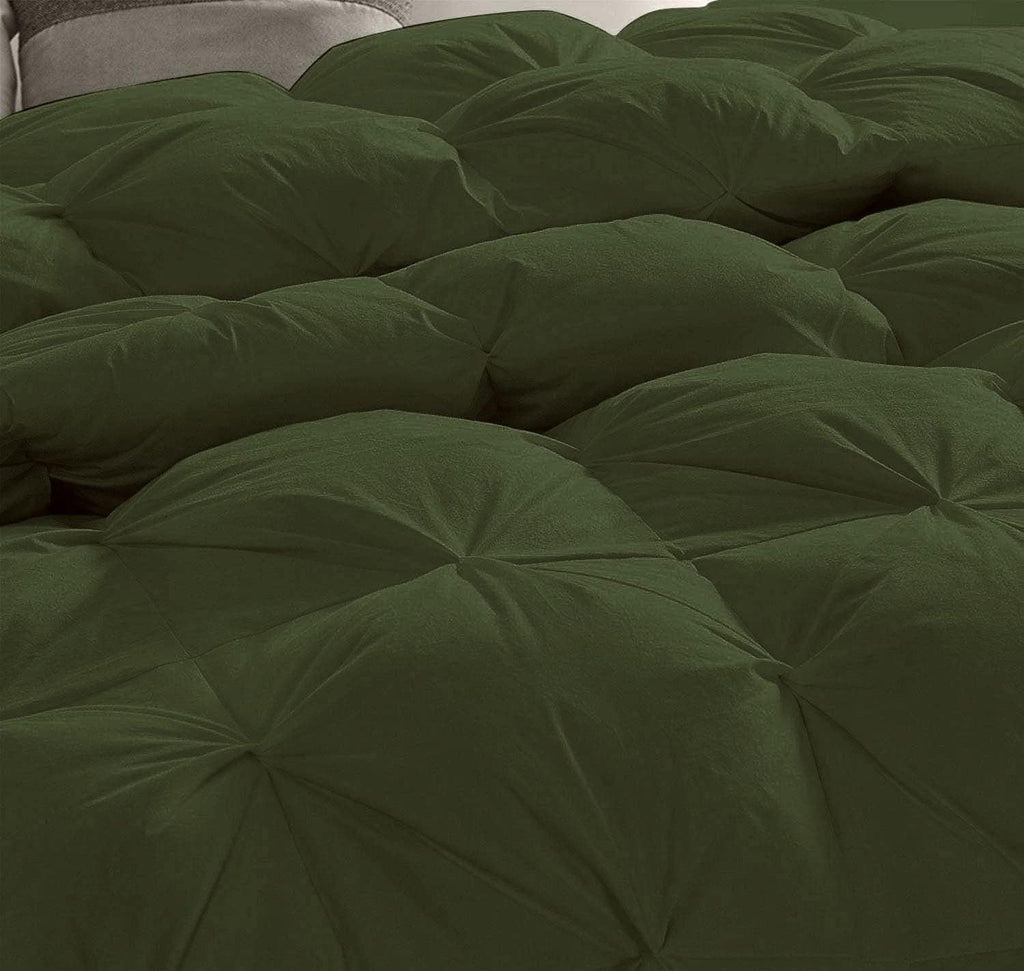 Pinch Pleated Olive 5 Piece Soft 500 GSM California Queen Size Comforter Set (Comforter + 4 Pillowcases) 1000 Series Egyptian Cotton Comforter Set