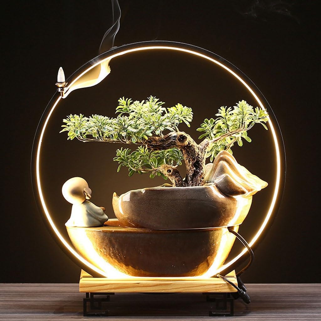 GUERNSEY Tabletop Fountain Chinese Style Reverse Flow Incense Rockery Desktop Fountain Ornaments Creative Simple Indoor Water Fountain Ornaments Indoor Waterfall Feature Indoor Fountain