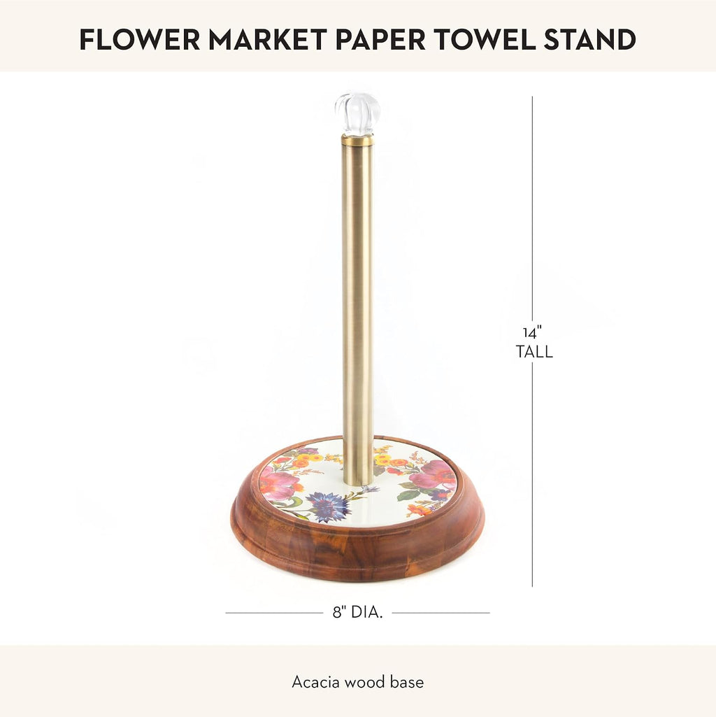 MACKENZIE-CHILDS Wood Paper Towel Holder, Decorative Paper Towel Holder for Kitchen, White Flower Market