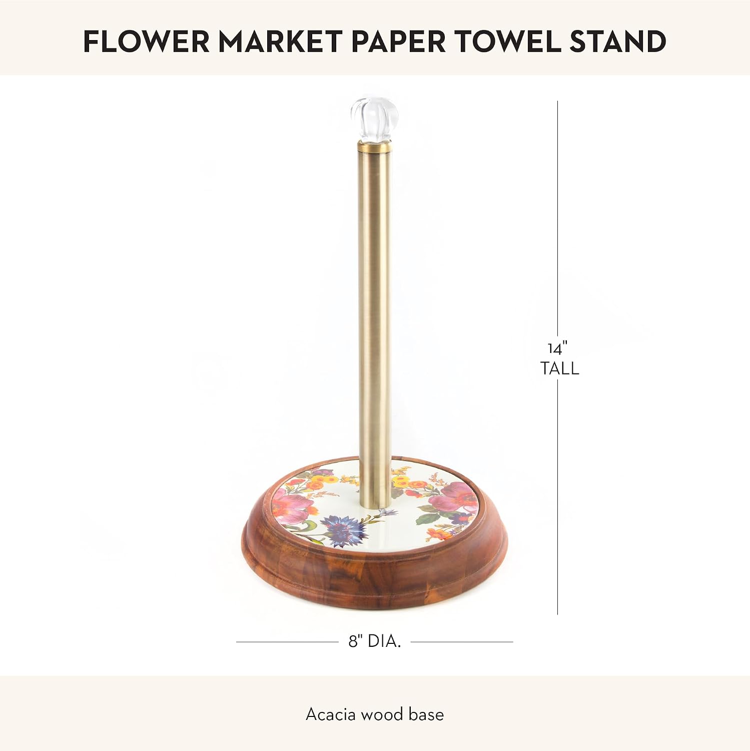 MACKENZIE-CHILDS Wood Paper Towel Holder, Decorative Paper Towel Holder for Kitchen, White Flower Market