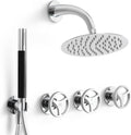 SKOWLL 3 Handle Shower Faucets Set, Polished Chrome Banthroom Shower Sysren with 10 Inch Round Rain Shower Head and Handheld Spray, 2 Function Kit Valve
