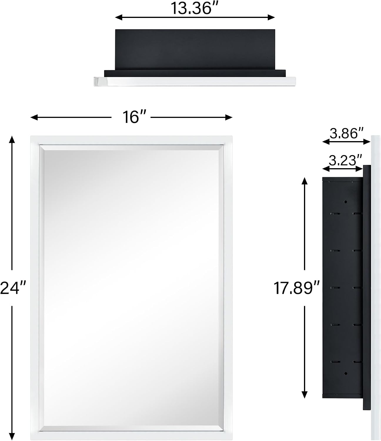 TEHOME Chrome Recessed Bathroom Medicine Cabinet with Mirror Squared Cornered Rectangle Metal Framed Medicine Cabinet with Beveled Mirror 16x24''