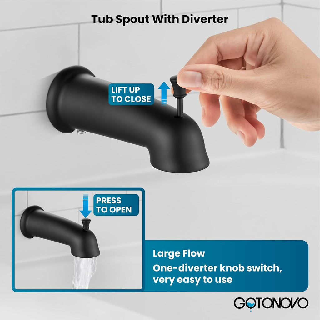 gotonovo Bathroom Shower Head Kit High Pressure Combo 6 Modes ABS Handheld Spray Valve Included with gotonovo 4 Inch Centerset Waterfall Sink Faucet Deck Mount 2 Handle Pop Up Drain Matte Blac